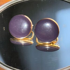 Vintage 70s/80s gold & purple enamel painted disk clip on earrings